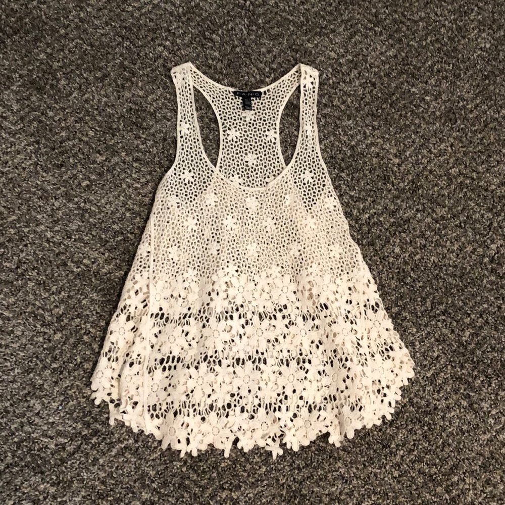 Cream Knit Flower Tank Top